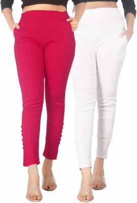 Pipal Regular Fit Women White, Pink Trousers