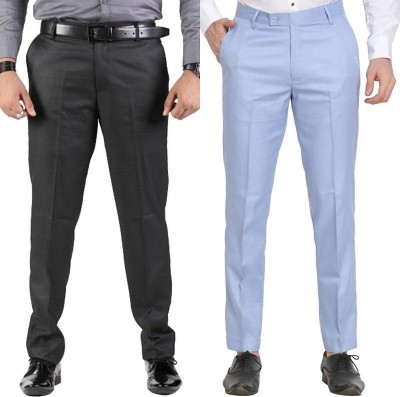 SAM & JACK Regular Fit Men Black, Light Blue Trousers