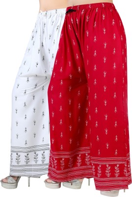 AREEBA COLLECTION Flared, Regular Fit, Relaxed, Tapered Women White, Red Trousers