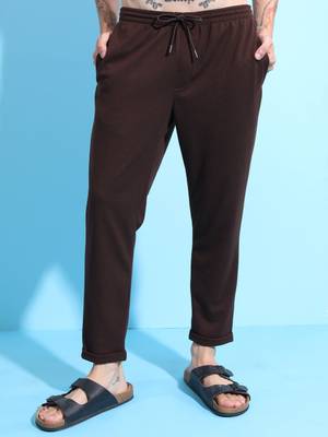 HIGHLANDER Popcorn Structured Solid Men Brown Track Pants