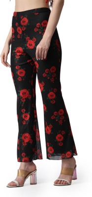 POPWINGS Flared Women Black Trousers