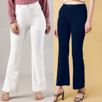 INDIANRANG Regular Fit Women White, Blue Trousers
