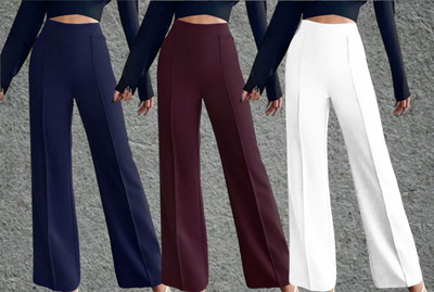 Parona Regular Fit Women Blue, Maroon, White Trousers