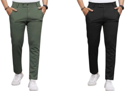 ADVIK FASHION HUB Slim Fit, Comfort Fit Men Light Green, Black Trousers