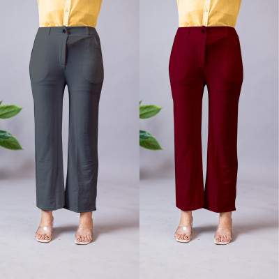 High Glitz Regular Fit Women Grey, Maroon Trousers