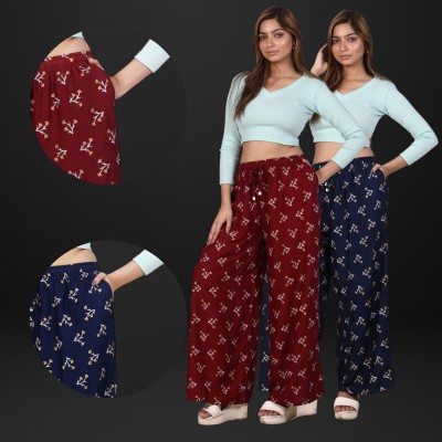 4K FASHION Relaxed Women Maroon, Blue Trousers