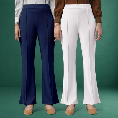 nitafashion Comfort Fit, Regular Fit Women Dark Blue, White Trousers