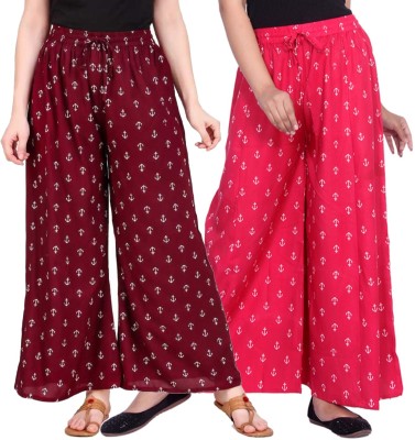 SHAJOC Regular Fit, Flared, Relaxed, Tapered Women Maroon, Pink Trousers