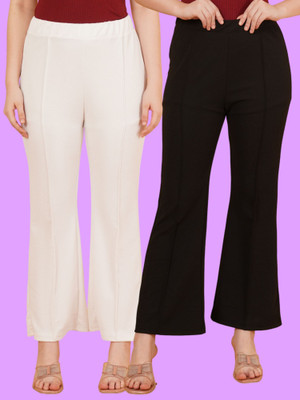Parona Regular Fit Women White, Black Trousers
