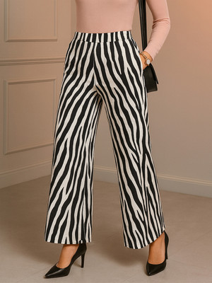 Moda Rapido Flared Women White, Black Trousers