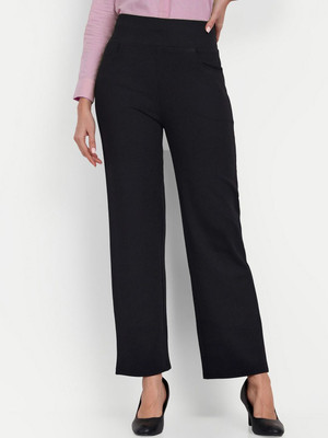 Broadstar Straight Fit Women Black Trousers