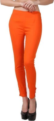 GOODZHUB Slim Fit Women Orange Trousers