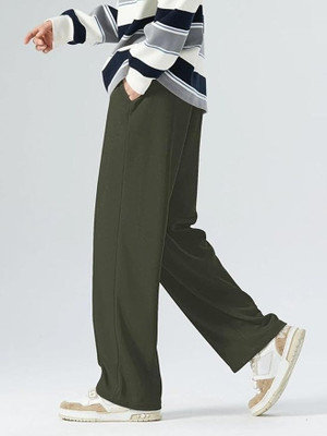 SAVAYO Regular Fit Men Dark Green Trousers