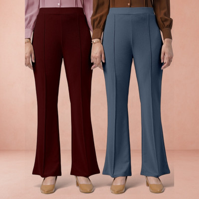 jenile stoor Loose Fit Women Maroon, Grey Trousers