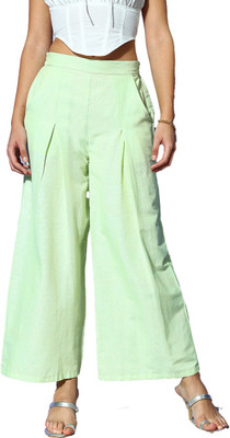 PANIT Flared Women Light Green Trousers