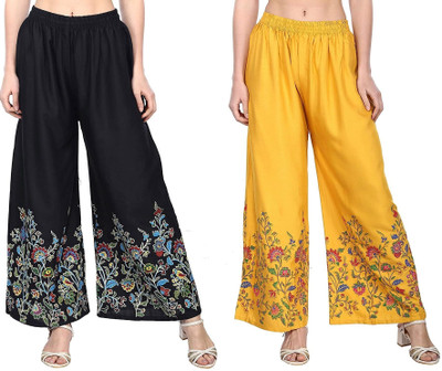 AFFLEON Flared Women Black, Yellow Trousers