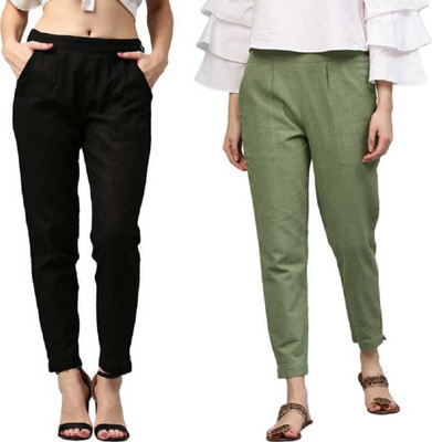 Me Craft Regular Fit Women Green, Black Trousers