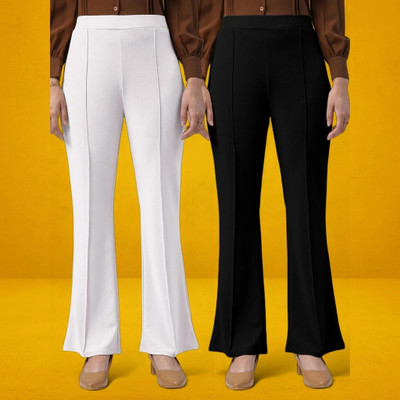 Squadfashion Comfort Fit, Regular Fit Women White, Black Trousers
