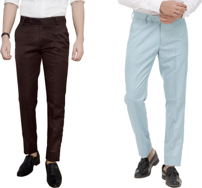 Kundan Regular Fit Men Brown, Light Blue Trousers