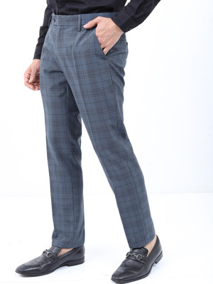 HIGHLANDER Elasticated Waist Band & Turn Up Hem Smart Regular Fit Men Blue Trousers
