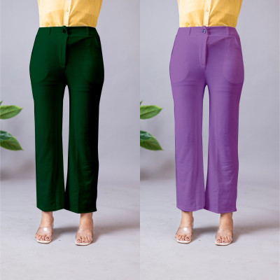 High Glitz Regular Fit Women Dark Green, Purple Trousers