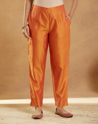 Fabindia Regular Fit Women Orange Trousers