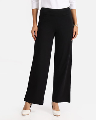 BlissClub AM:PM Cotton Wide Leg Pants, Lite - Tall Relaxed Women Black Trousers