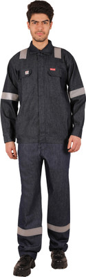 Club Twenty One Men Cotton Denim Safety Jacket with reflective stripes & button closure Safety Jacket(Navy)