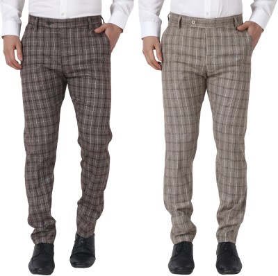 SYLZON Slim Fit Men Brown, Beige Trousers