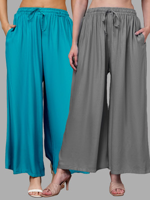 VALLES365 by S.c. Flared Women Grey, Blue Trousers
