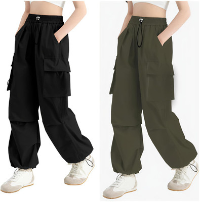 Fashionfizzzzz Loose Fit Women Black, Dark Green Trousers