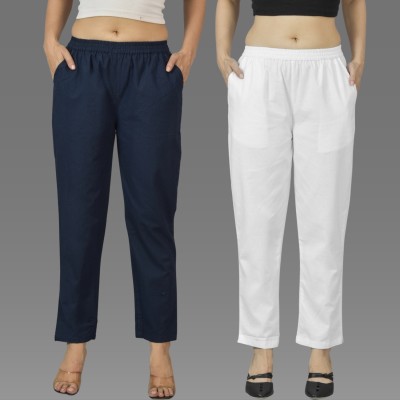 QuaClo Regular Fit Women Dark Blue, White Trousers