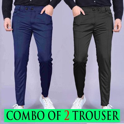 priyanshi creation Regular Fit Men Black, Dark Blue Trousers