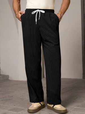 PRAIZY Solid Men Black Track Pants