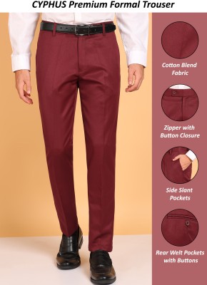 CYPHUS PREMIUM Slim Fit Men Maroon Trousers