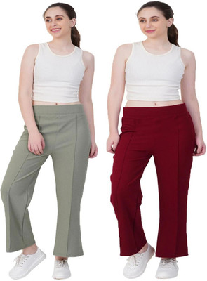 jocker Straight Fit Women Maroon, Light Green Trousers