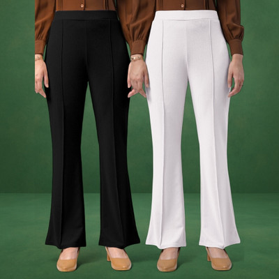 Anitafashion Comfort Fit, Regular Fit Women Black, White Trousers