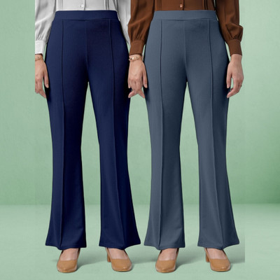 Anitafashion Comfort Fit, Regular Fit Women Dark Blue, Grey Trousers