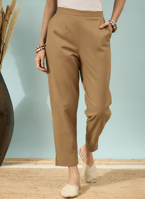 D K W Regular Fit Women Khaki Trousers