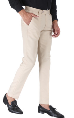 SREY Regular Fit Men Cream Trousers