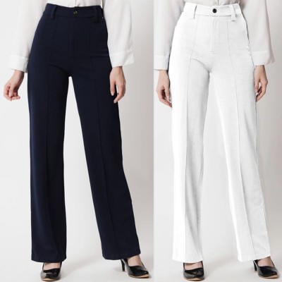 Fashion Bazaar Regular Fit Women Black, White Trousers