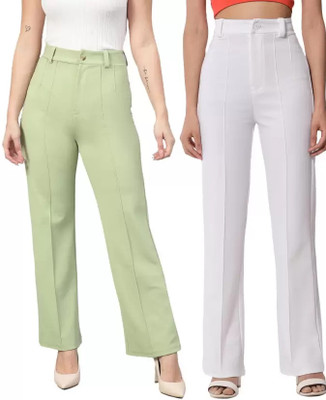 GLADLY Regular Fit Women Light Green, White Trousers