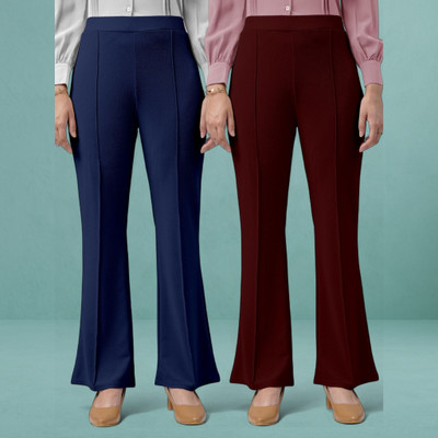 Trouserwala Loose Fit Women Dark Blue, Maroon Trousers