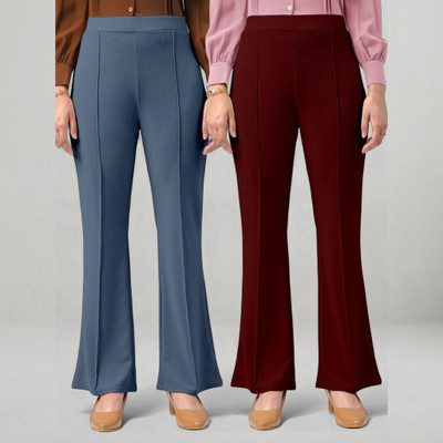 Squadfashion Comfort Fit, Regular Fit Women Grey, Maroon Trousers