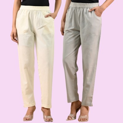 SAAV Regular Fit Women Cream, Grey Trousers