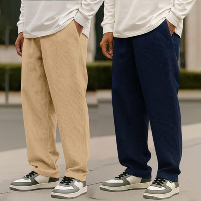 FABFLEE Self Design Men Beige, Blue Track Pants
