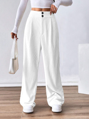Rajovati Loose Fit Women White Trousers