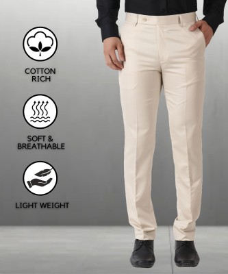 Maleno Slim Fit Men Cream Trousers