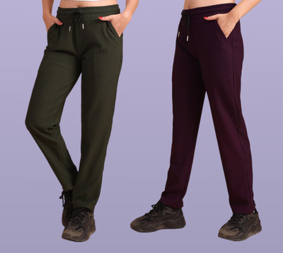 GIBBONTE Self Design Women Dark Green, Purple Track Pants