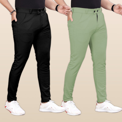 GIBBONTE Slim Fit Men Black, Light Green Trousers